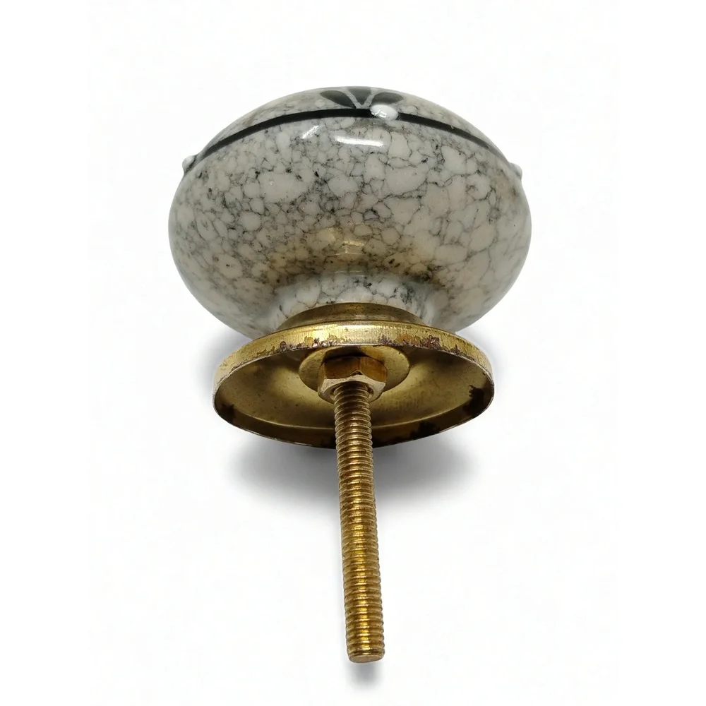 Handmade Ceramic Cabinet Knob Set 6 Floral Crackle Glaze Gold Accent Cottagecore